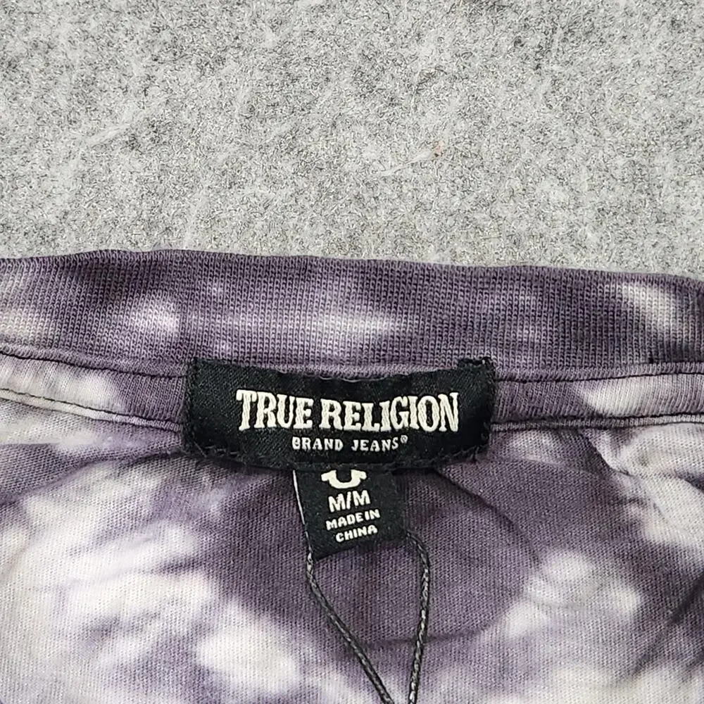 True Religion Shirt Mens Medium Tie Dye Onyx White SS Lullaby Buddha Graphic Tee